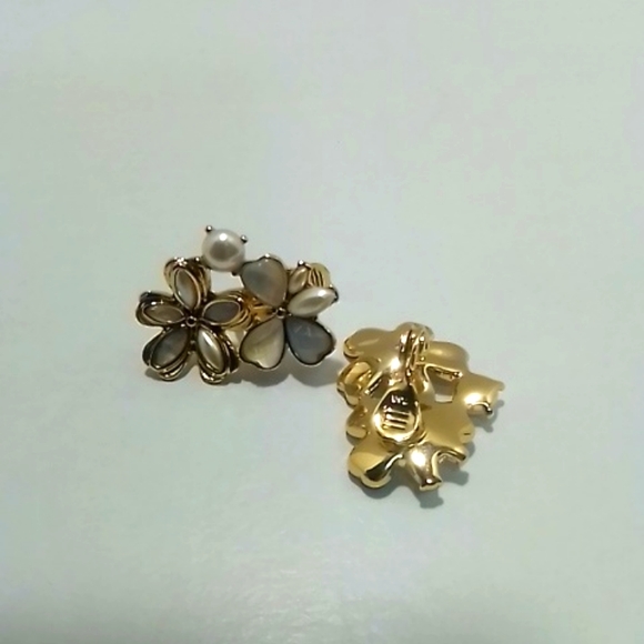 Anne Klein Gold and Pearl inlay Clip Earrings Set - Picture 3 of 3